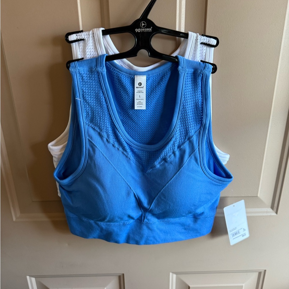 90 Degree By Reflex Blue and White Sports Bras